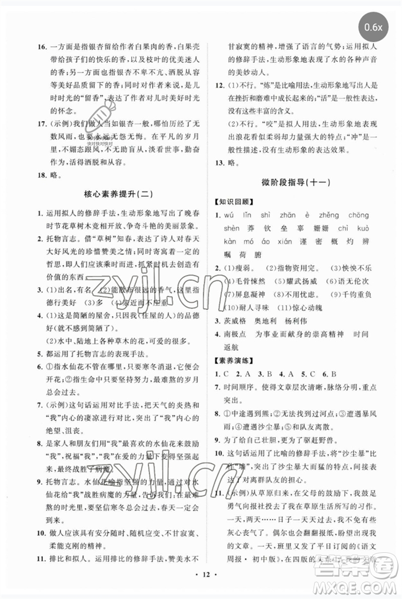 山東教育出版社2023初中同步練習(xí)冊(cè)分層卷七年級(jí)語(yǔ)文下冊(cè)人教版參考答案