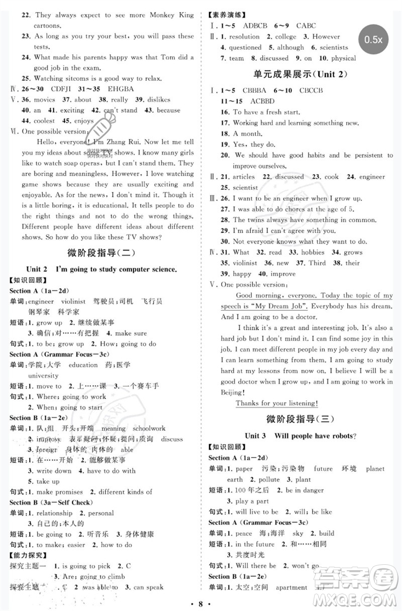 山東教育出版社2023初中同步練習冊分層卷七年級英語下冊魯教版五四制參考答案