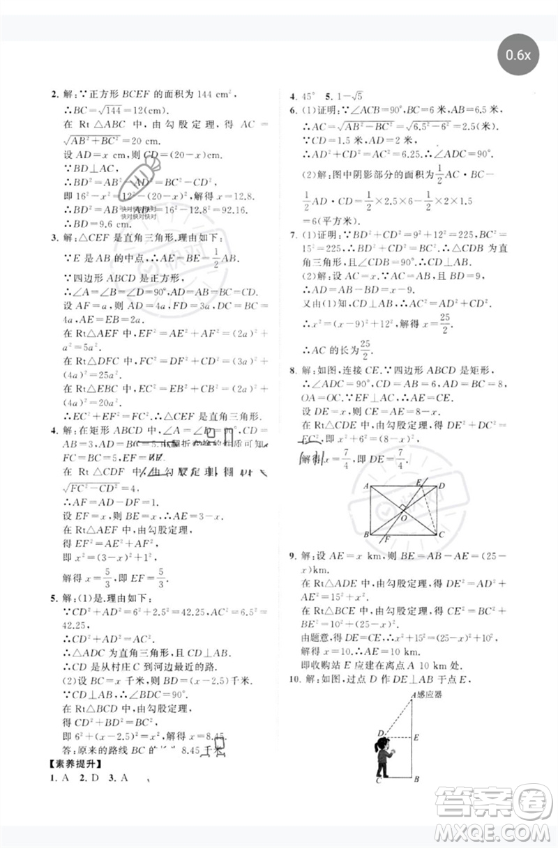 山東教育出版社2023初中同步練習(xí)冊(cè)分層卷八年級(jí)數(shù)學(xué)下冊(cè)青島版參考答案