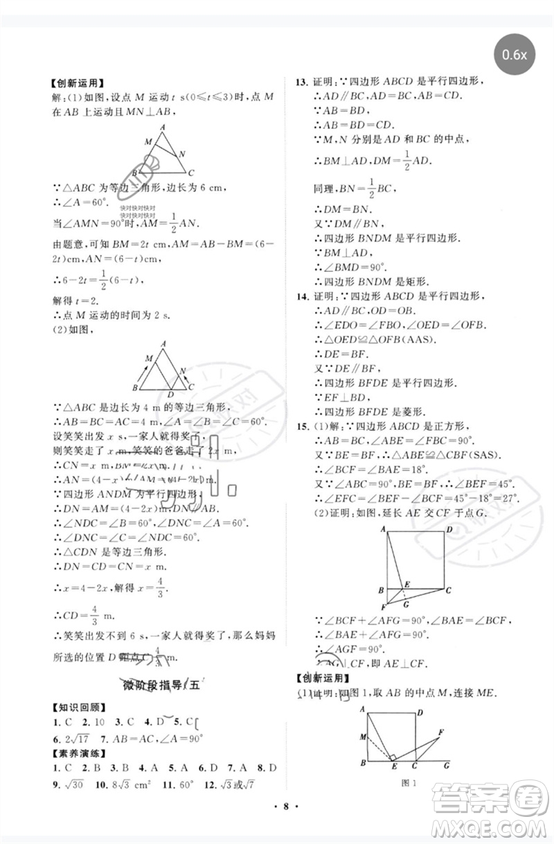 山東教育出版社2023初中同步練習冊分層卷八年級數(shù)學下冊人教版參考答案