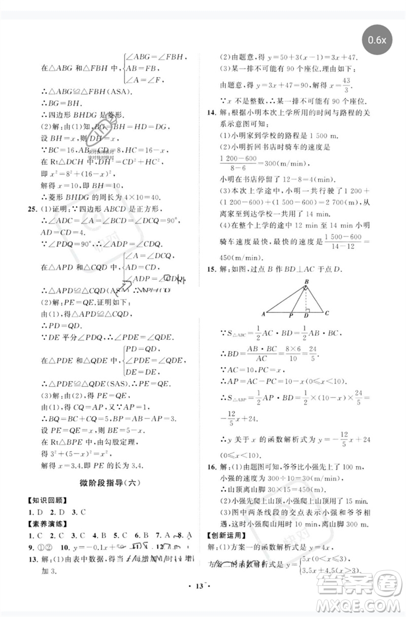 山東教育出版社2023初中同步練習冊分層卷八年級數(shù)學下冊人教版參考答案