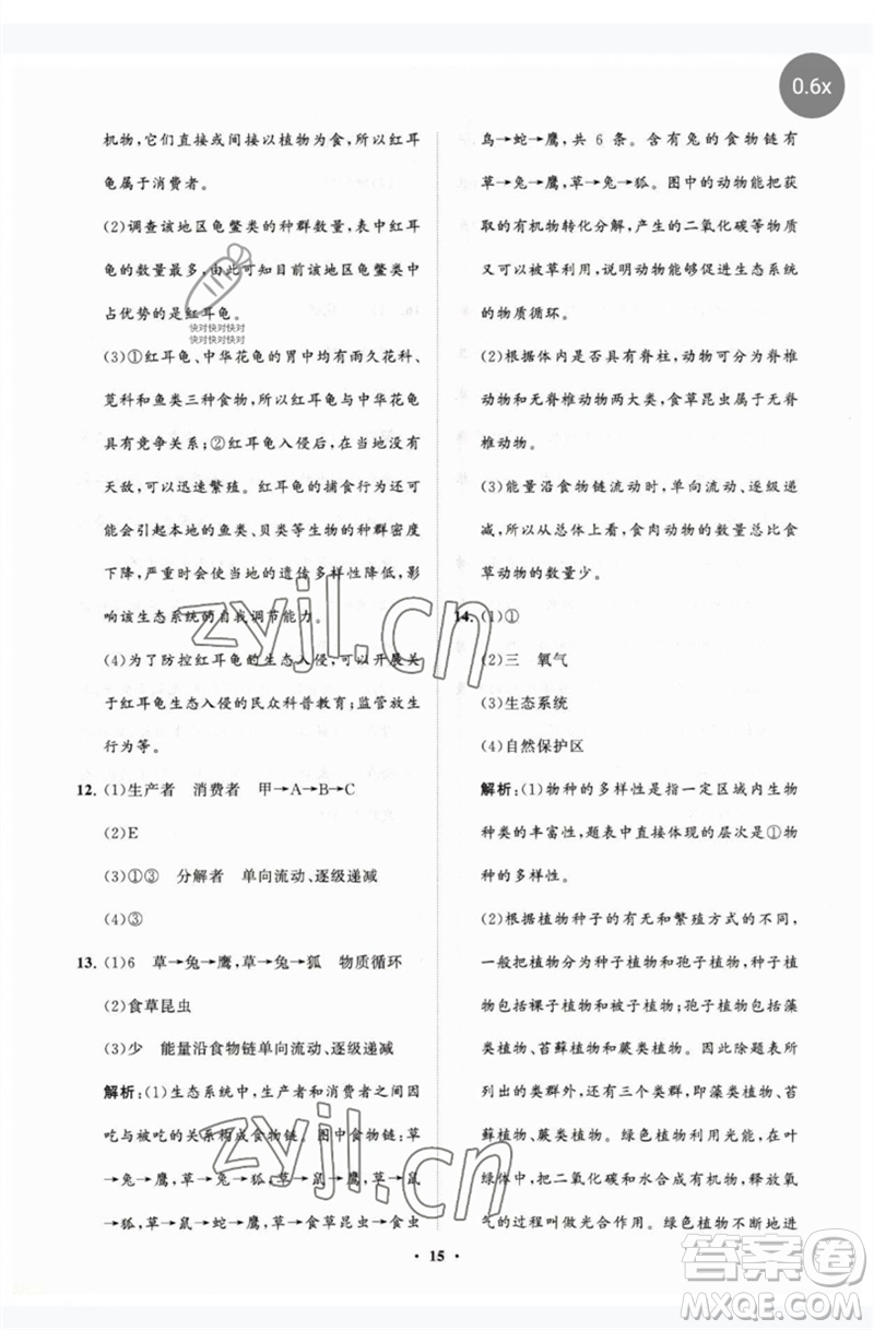 山東教育出版社2023初中同步練習(xí)冊(cè)分層卷八年級(jí)生物下冊(cè)濟(jì)南版參考答案