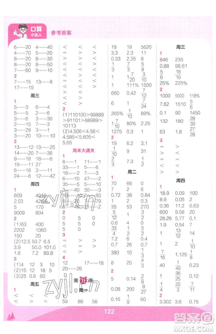 江西人民出版社2023王朝霞口算小達人六年級下冊數(shù)學(xué)人教版參考答案