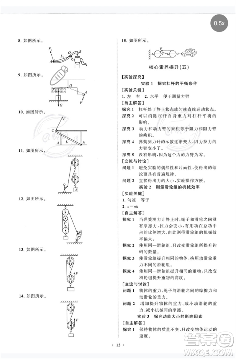 山東教育出版社2023初中同步練習冊分層卷八年級物理下冊教科版參考答案