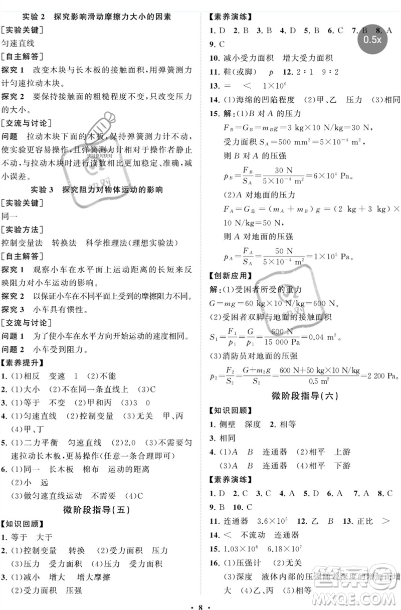 山東教育出版社2023初中同步練習(xí)冊(cè)分層卷八年級(jí)物理下冊(cè)魯科版五四制參考答案