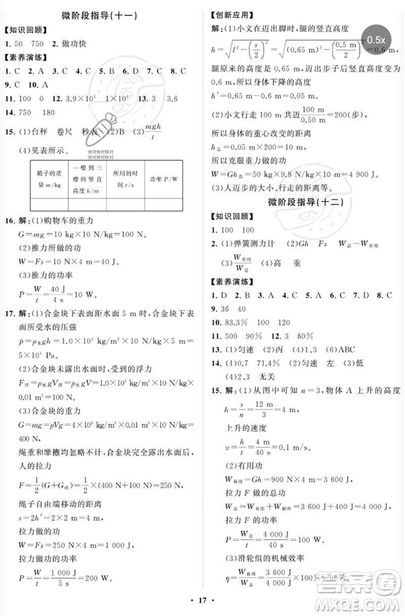 山東教育出版社2023初中同步練習(xí)冊(cè)分層卷八年級(jí)物理下冊(cè)魯科版五四制參考答案