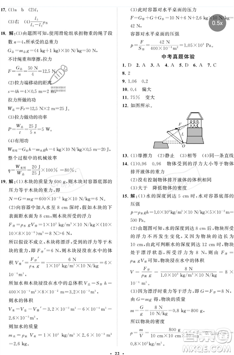 山東教育出版社2023初中同步練習(xí)冊(cè)分層卷八年級(jí)物理下冊(cè)魯科版五四制參考答案