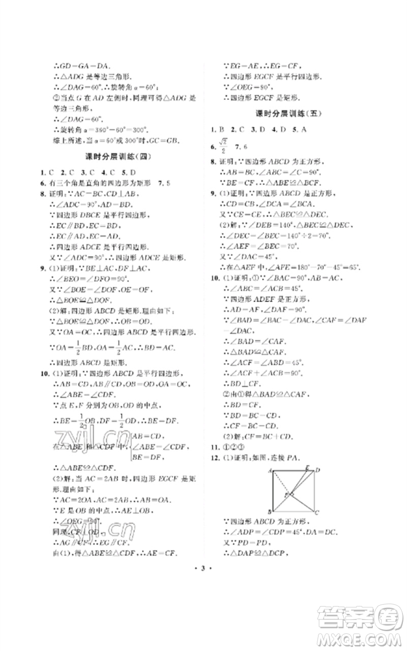 山東教育出版社2023初中同步練習(xí)冊分層卷八年級數(shù)學(xué)下冊魯教版五四制參考答案