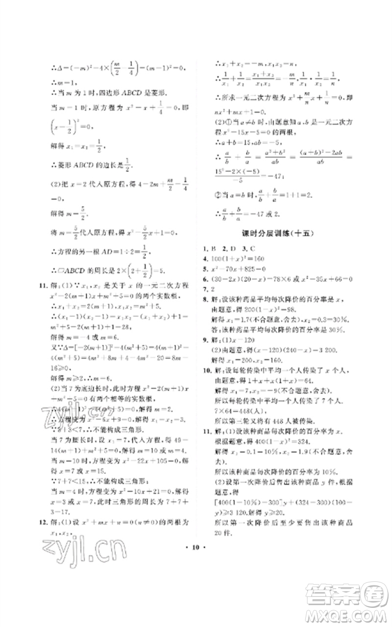 山東教育出版社2023初中同步練習(xí)冊分層卷八年級數(shù)學(xué)下冊魯教版五四制參考答案