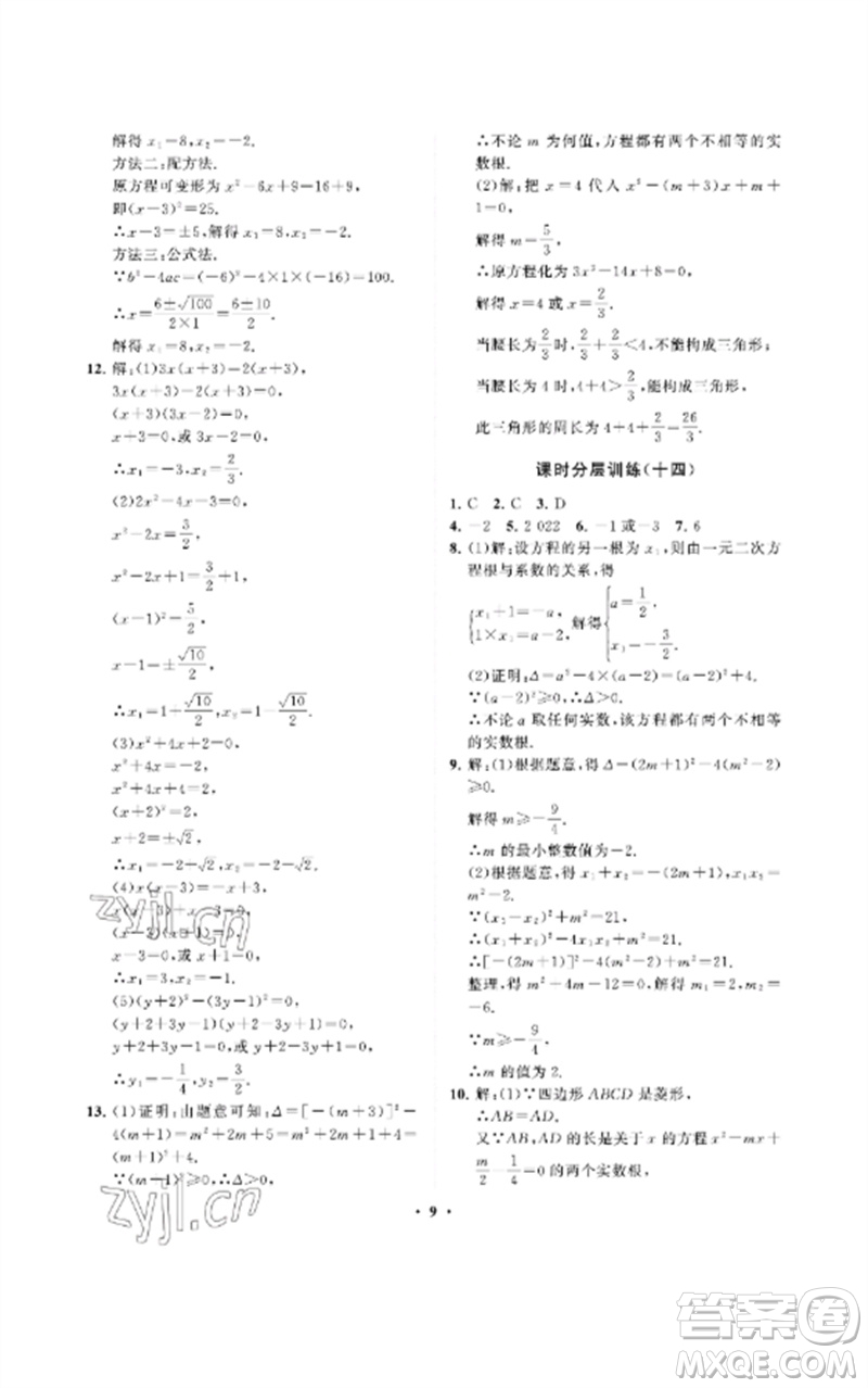 山東教育出版社2023初中同步練習(xí)冊分層卷八年級數(shù)學(xué)下冊魯教版五四制參考答案