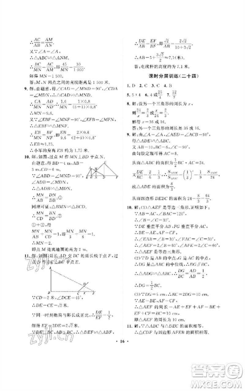 山東教育出版社2023初中同步練習(xí)冊分層卷八年級數(shù)學(xué)下冊魯教版五四制參考答案