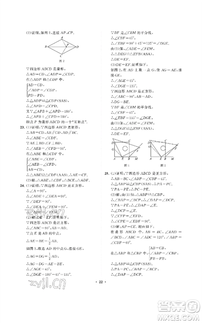 山東教育出版社2023初中同步練習(xí)冊分層卷八年級數(shù)學(xué)下冊魯教版五四制參考答案