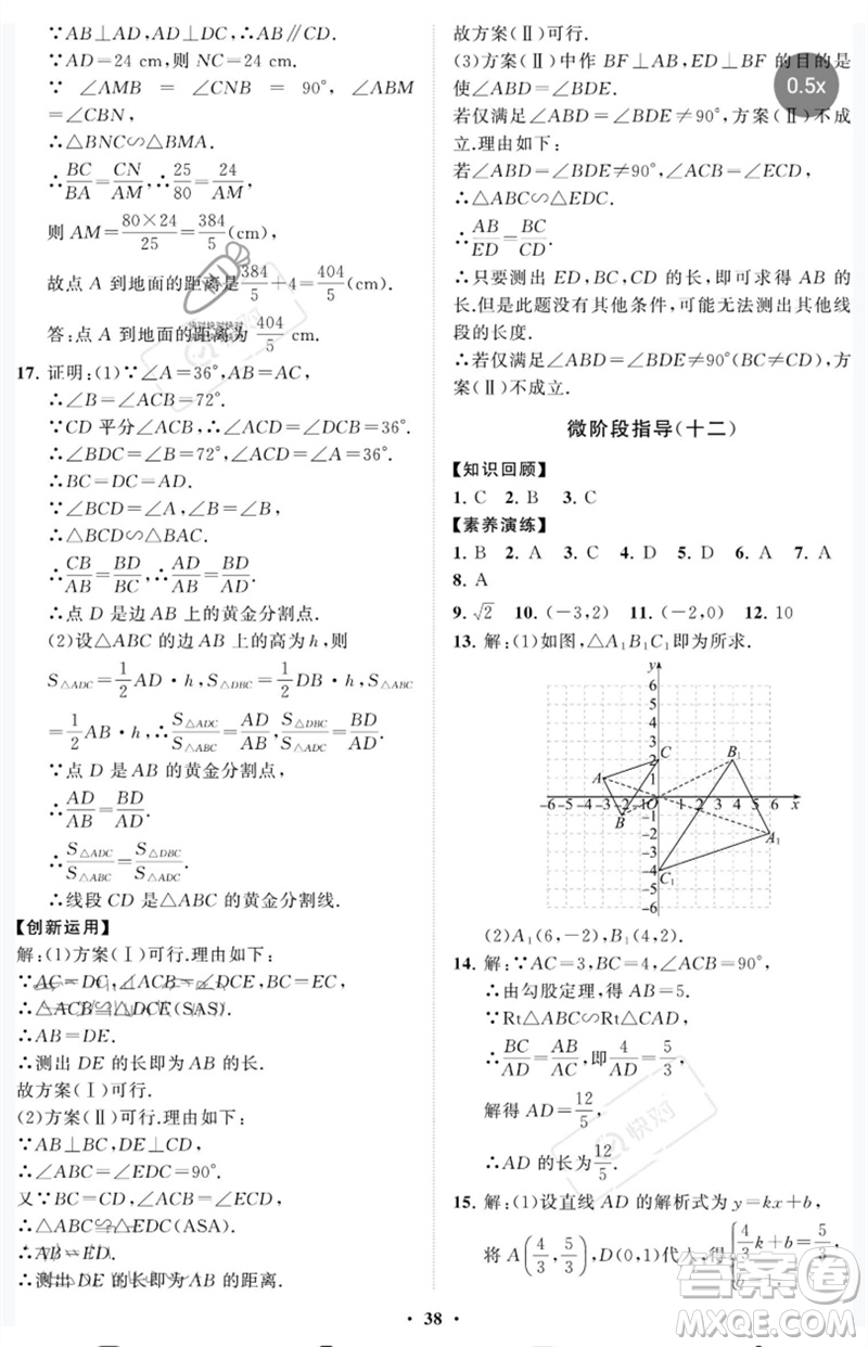 山東教育出版社2023初中同步練習(xí)冊分層卷八年級數(shù)學(xué)下冊魯教版五四制參考答案