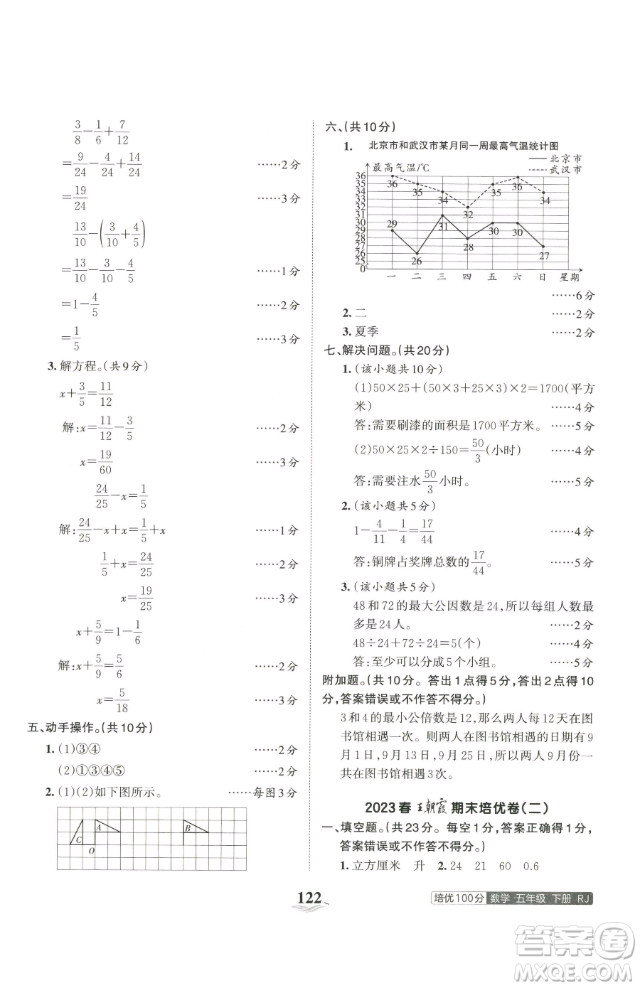 江西人民出版社2023王朝霞培優(yōu)100分五年級下冊數(shù)學(xué)人教版參考答案