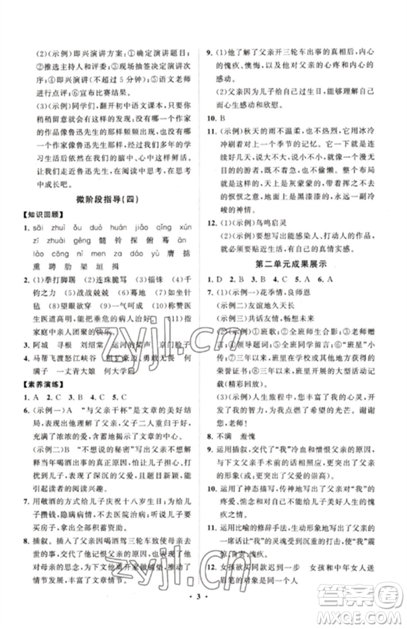 山東教育出版社2023初中同步練習(xí)冊(cè)分層卷九年級(jí)語(yǔ)文下冊(cè)人教版五四制參考答案