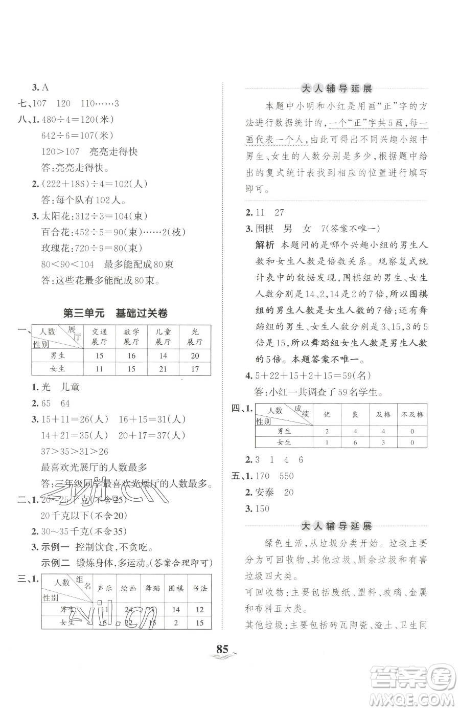 江西人民出版社2023王朝霞培優(yōu)100分三年級下冊數(shù)學(xué)人教版參考答案