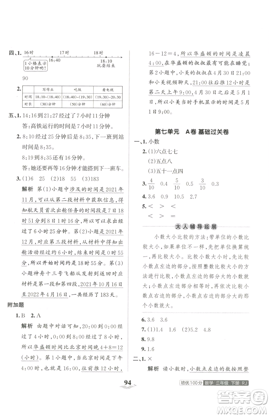 江西人民出版社2023王朝霞培優(yōu)100分三年級下冊數(shù)學(xué)人教版參考答案