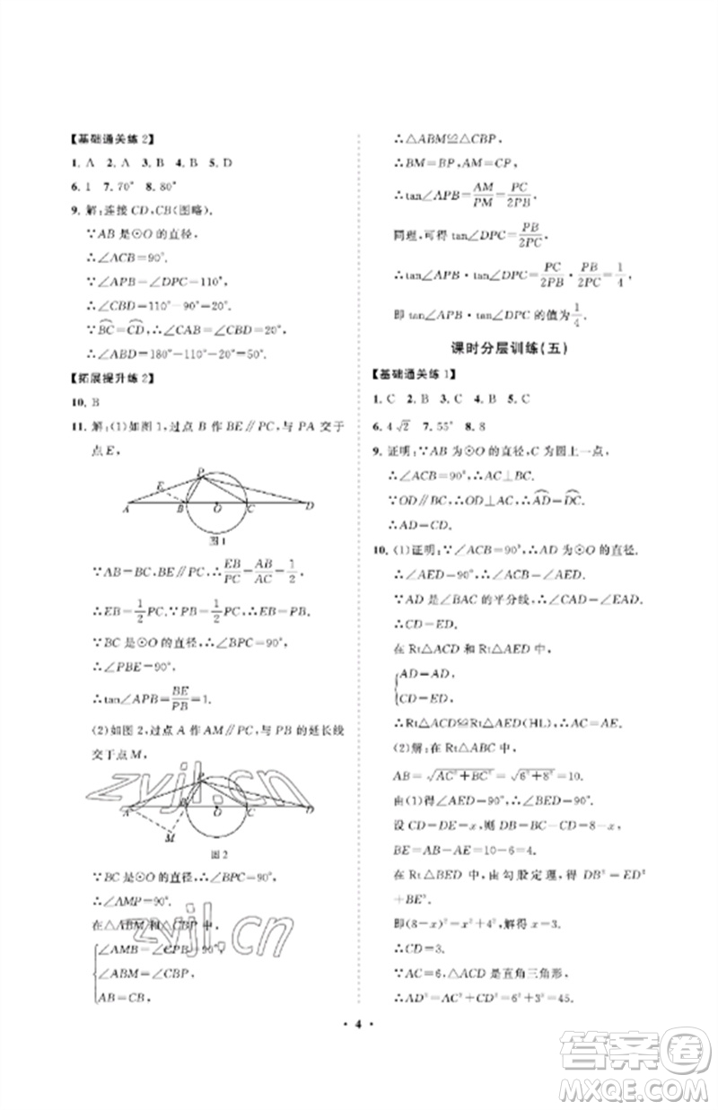 山東教育出版社2023初中同步練習(xí)冊分層卷九年級數(shù)學(xué)下冊魯教版五四制參考答案