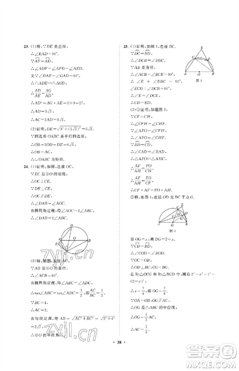 山東教育出版社2023初中同步練習(xí)冊分層卷九年級數(shù)學(xué)下冊魯教版五四制參考答案