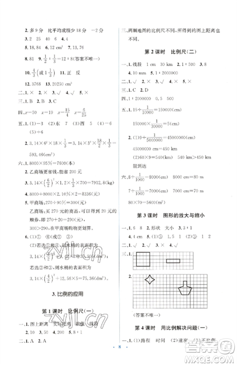 人民教育出版社2023人教金學典同步解析與測評學考練六年級數(shù)學下冊人教版參考答案