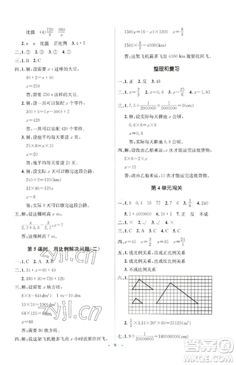 人民教育出版社2023人教金學典同步解析與測評學考練六年級數(shù)學下冊人教版參考答案