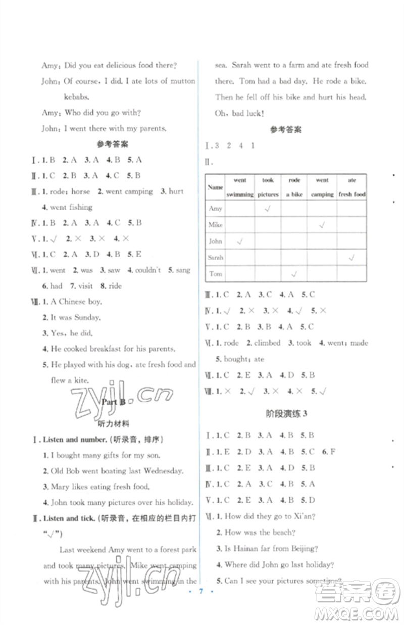 人民教育出版社2023人教金學(xué)典同步解析與測(cè)評(píng)學(xué)考練六年級(jí)英語(yǔ)下冊(cè)人教版參考答案