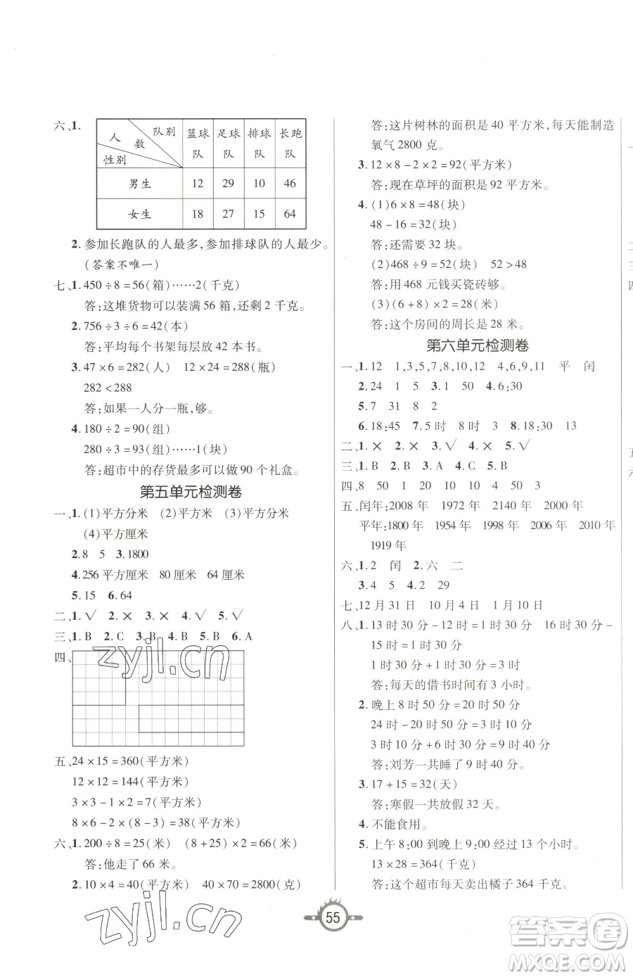 西安出版社2023創(chuàng)新課課練作業(yè)本三年級(jí)下冊(cè)數(shù)學(xué)人教版參考答案