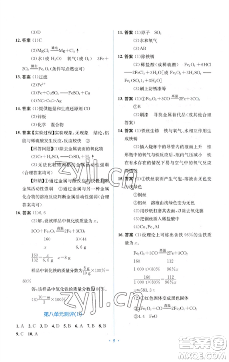 人民教育出版社2023人教金學(xué)典同步解析與測(cè)評(píng)學(xué)考練九年級(jí)化學(xué)下冊(cè)人教版參考答案