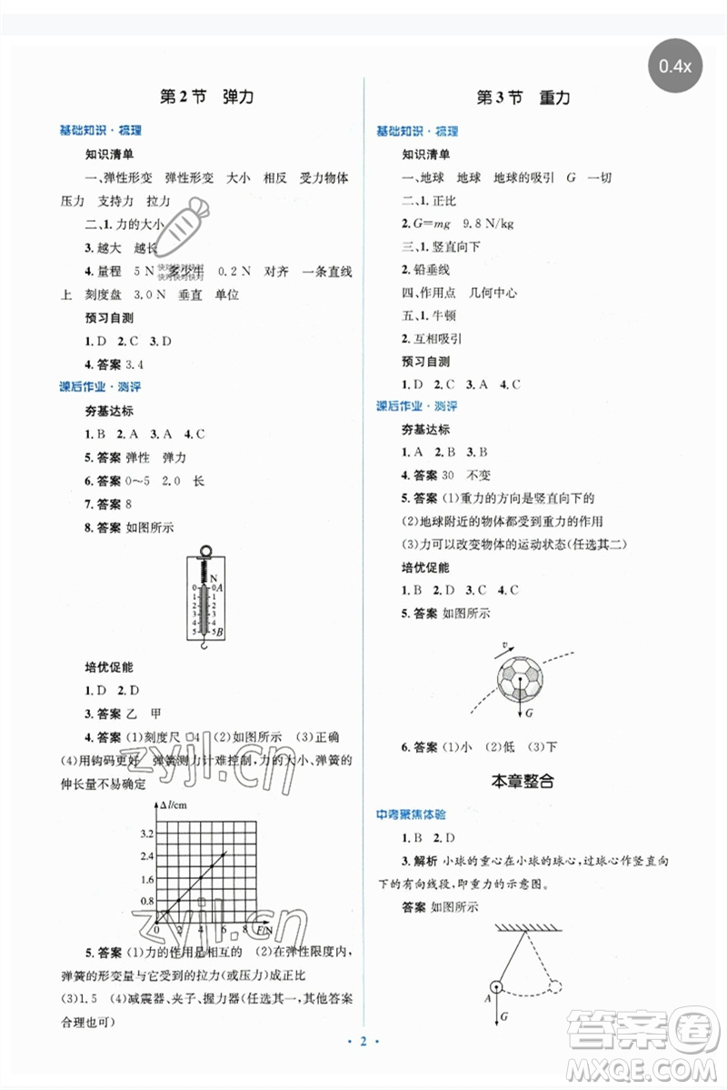 人民教育出版社2023人教金學(xué)典同步解析與測(cè)評(píng)學(xué)考練八年級(jí)物理下冊(cè)人教版參考答案