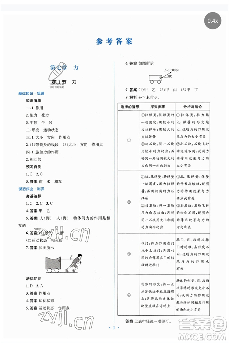 人民教育出版社2023人教金學(xué)典同步解析與測(cè)評(píng)學(xué)考練八年級(jí)物理下冊(cè)人教版參考答案