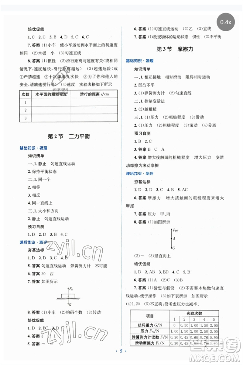 人民教育出版社2023人教金學(xué)典同步解析與測(cè)評(píng)學(xué)考練八年級(jí)物理下冊(cè)人教版參考答案