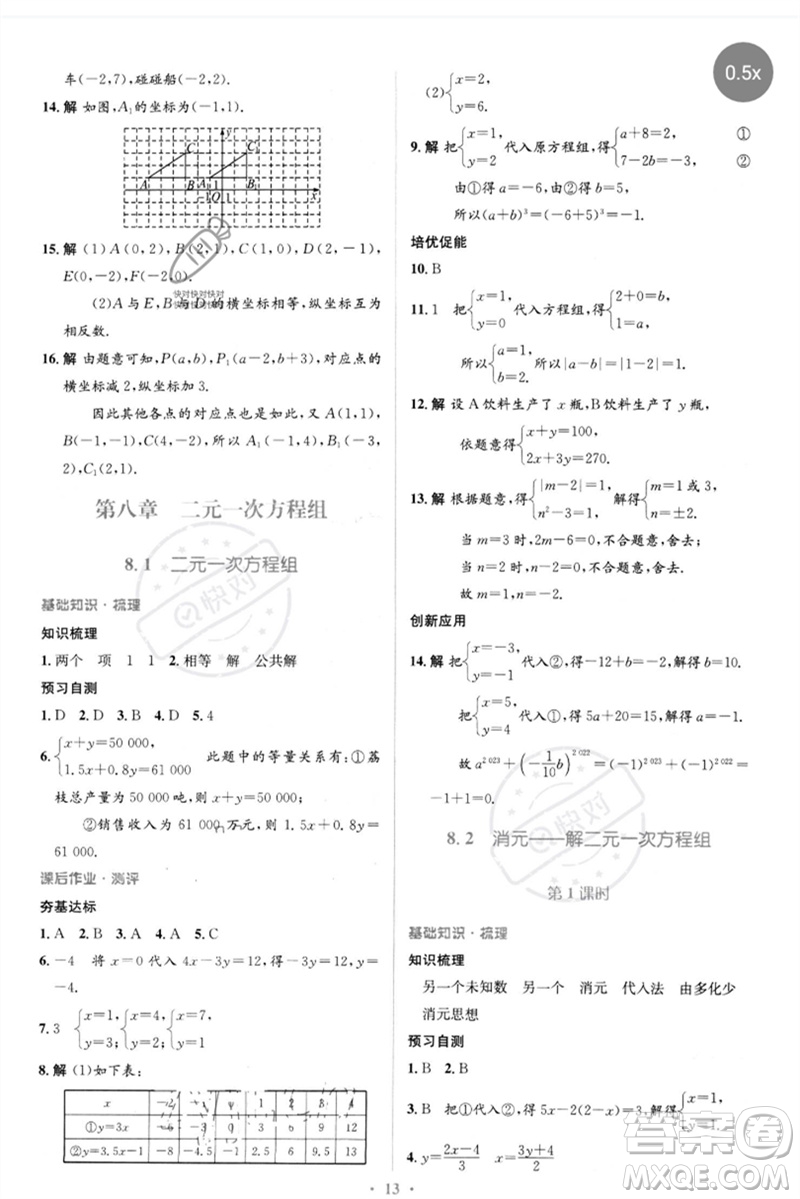 人民教育出版社2023人教金學(xué)典同步解析與測(cè)評(píng)學(xué)考練七年級(jí)數(shù)學(xué)下冊(cè)人教版參考答案