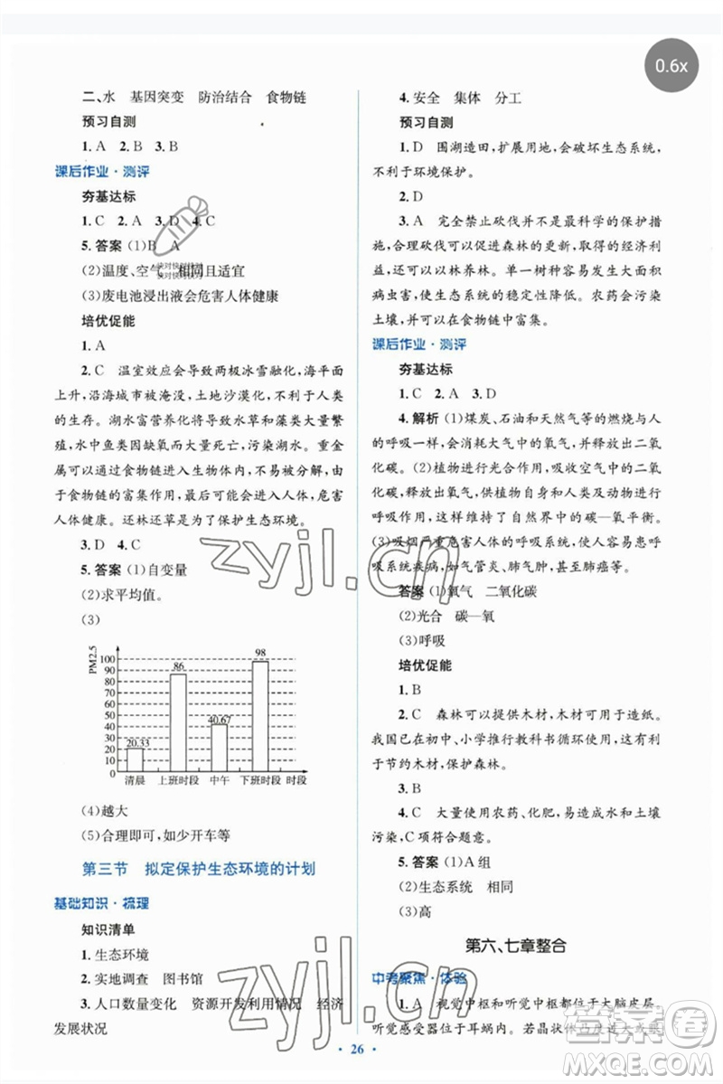 人民教育出版社2023人教金學(xué)典同步解析與測評(píng)學(xué)考練七年級(jí)生物下冊(cè)人教版參考答案