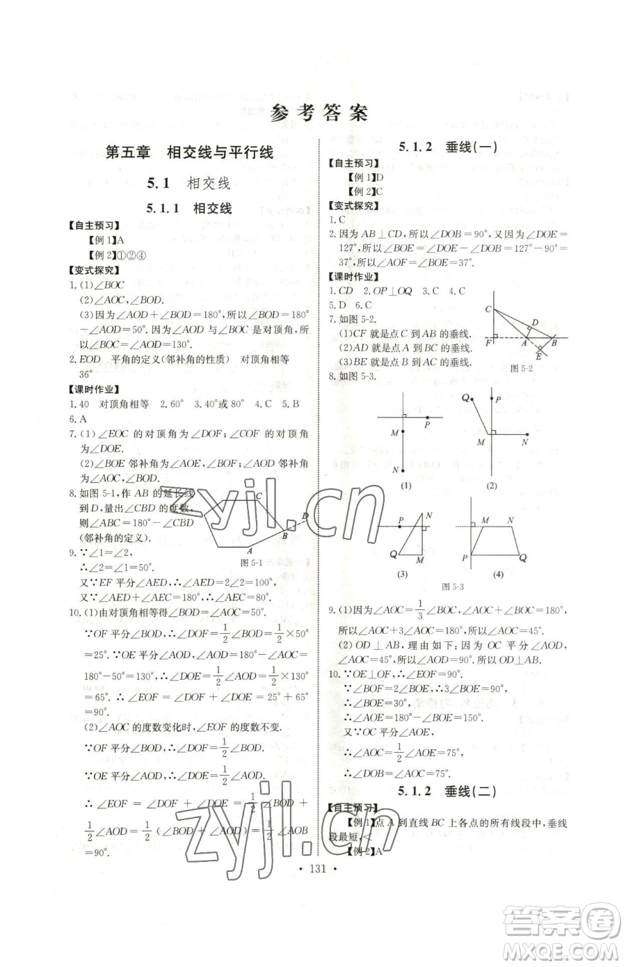 長(zhǎng)江少年兒童出版社2023長(zhǎng)江全能學(xué)案同步練習(xí)冊(cè)七年級(jí)下冊(cè)數(shù)學(xué)人教版參考答案