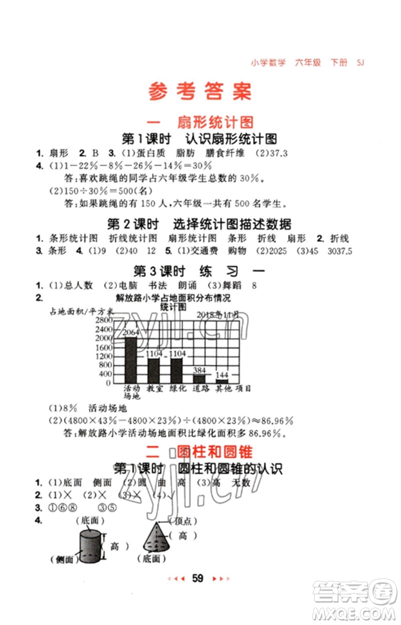 首都師范大學(xué)出版社2023年春53隨堂測六年級數(shù)學(xué)下冊蘇教版參考答案