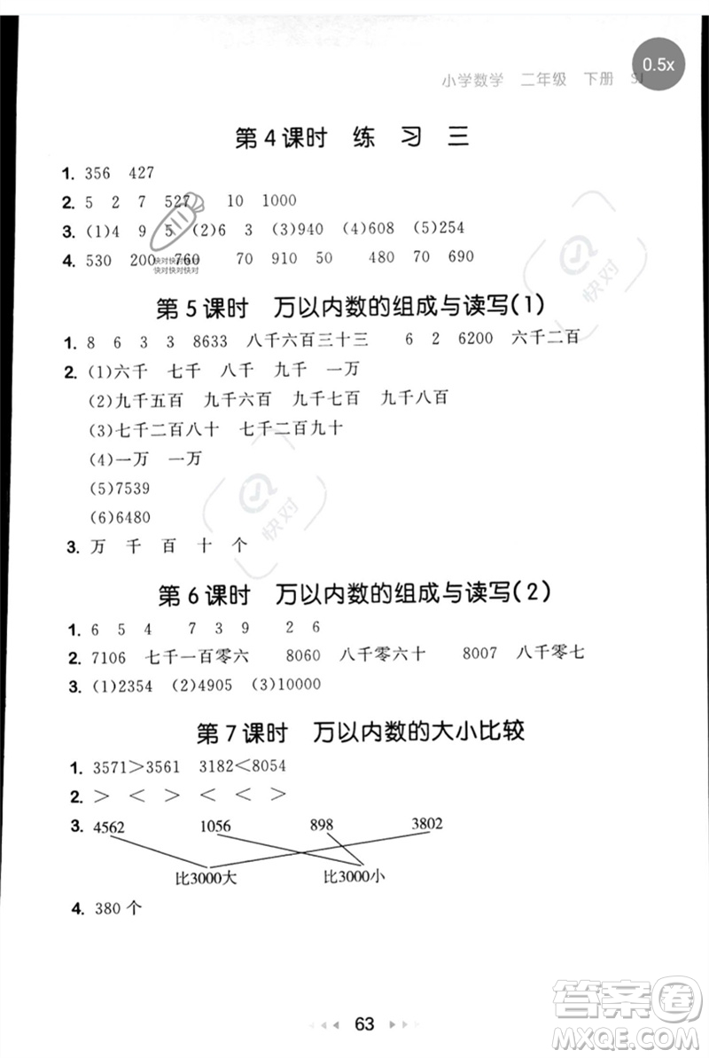 首都師范大學(xué)出版社2023年春53隨堂測二年級數(shù)學(xué)下冊蘇教版參考答案