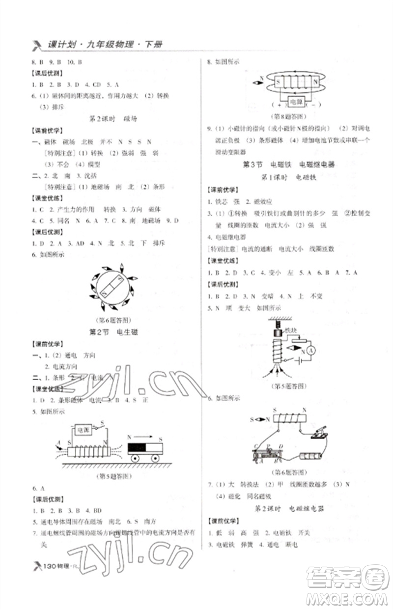 廣東經(jīng)濟(jì)出版社2023全優(yōu)點(diǎn)練課計(jì)劃九年級物理下冊人教版參考答案