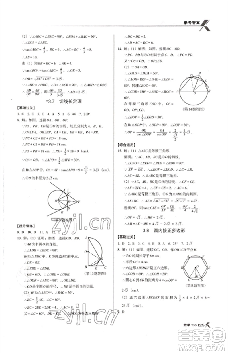 廣東經(jīng)濟(jì)出版社2023全優(yōu)點(diǎn)練課計(jì)劃九年級(jí)數(shù)學(xué)下冊(cè)北師大版參考答案