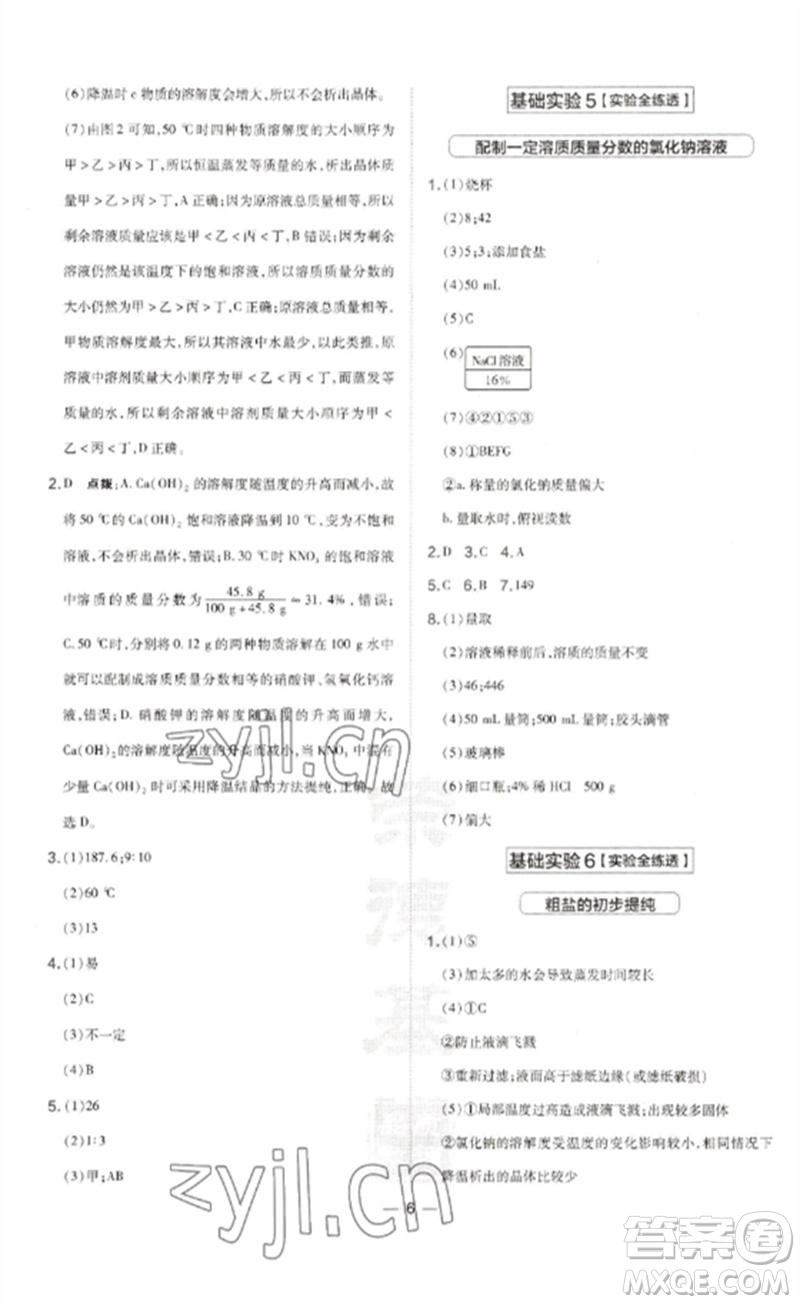 山西教育出版社2023點撥訓(xùn)練九年級化學(xué)下冊滬教版參考答案