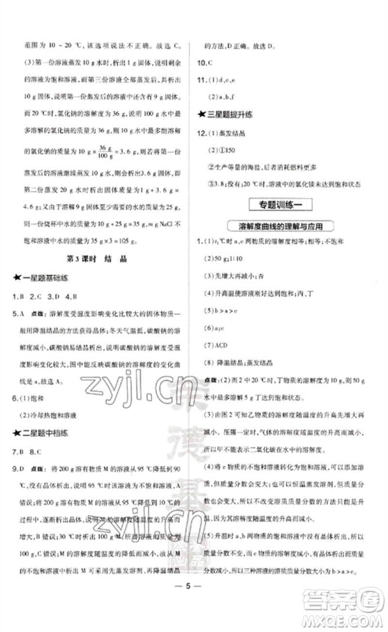 山西教育出版社2023點撥訓(xùn)練九年級化學(xué)下冊滬教版參考答案