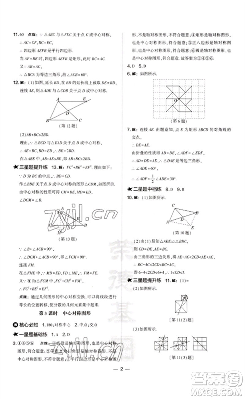 山西教育出版社2023點撥訓(xùn)練九年級數(shù)學(xué)下冊滬科版安徽專版參考答案