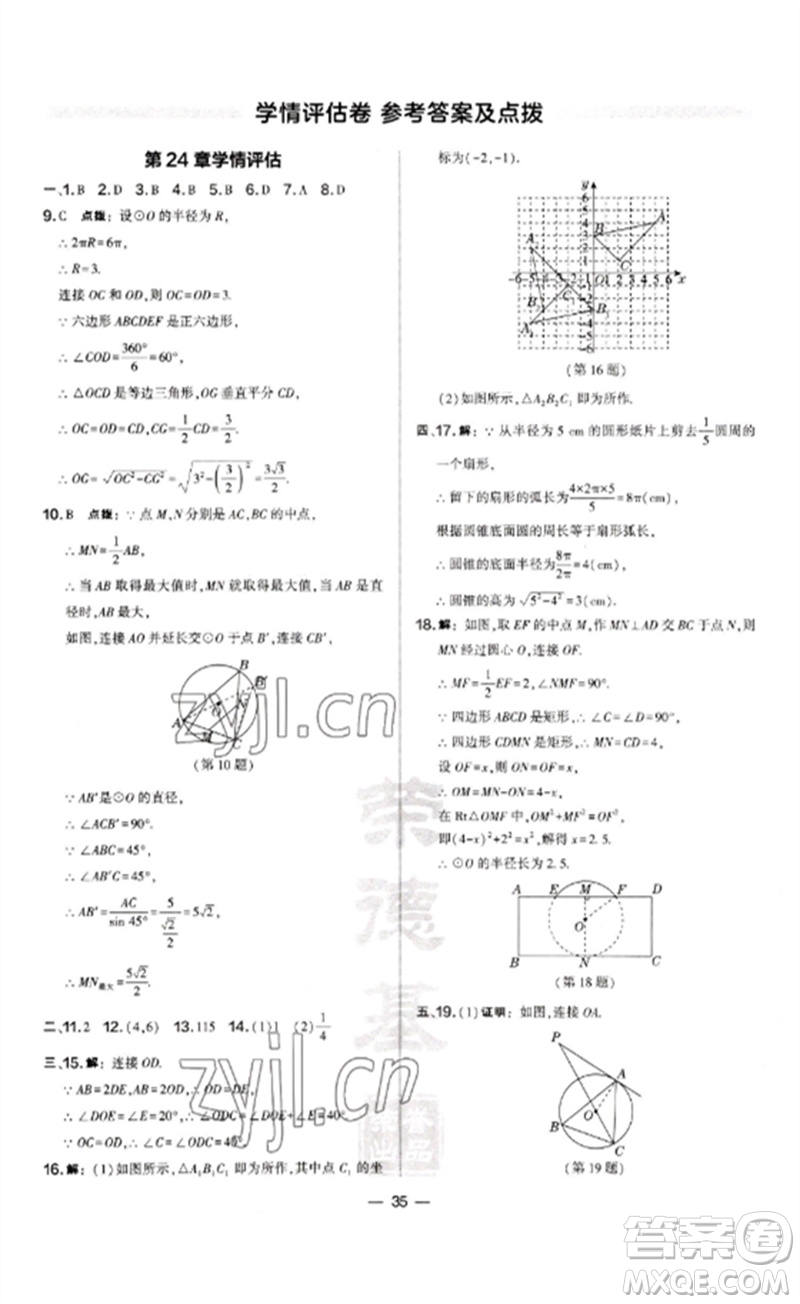 山西教育出版社2023點撥訓(xùn)練九年級數(shù)學(xué)下冊滬科版安徽專版參考答案