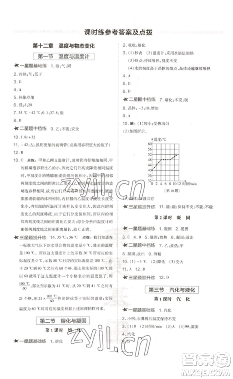 安徽教育出版社2023點(diǎn)撥訓(xùn)練九年級(jí)物理全冊(cè)滬科版參考答案