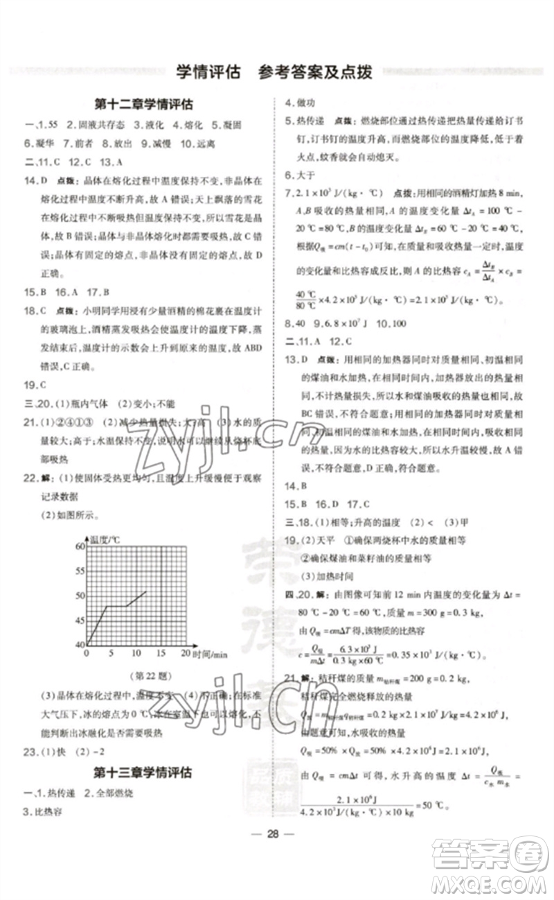 安徽教育出版社2023點(diǎn)撥訓(xùn)練九年級(jí)物理全冊(cè)滬科版參考答案