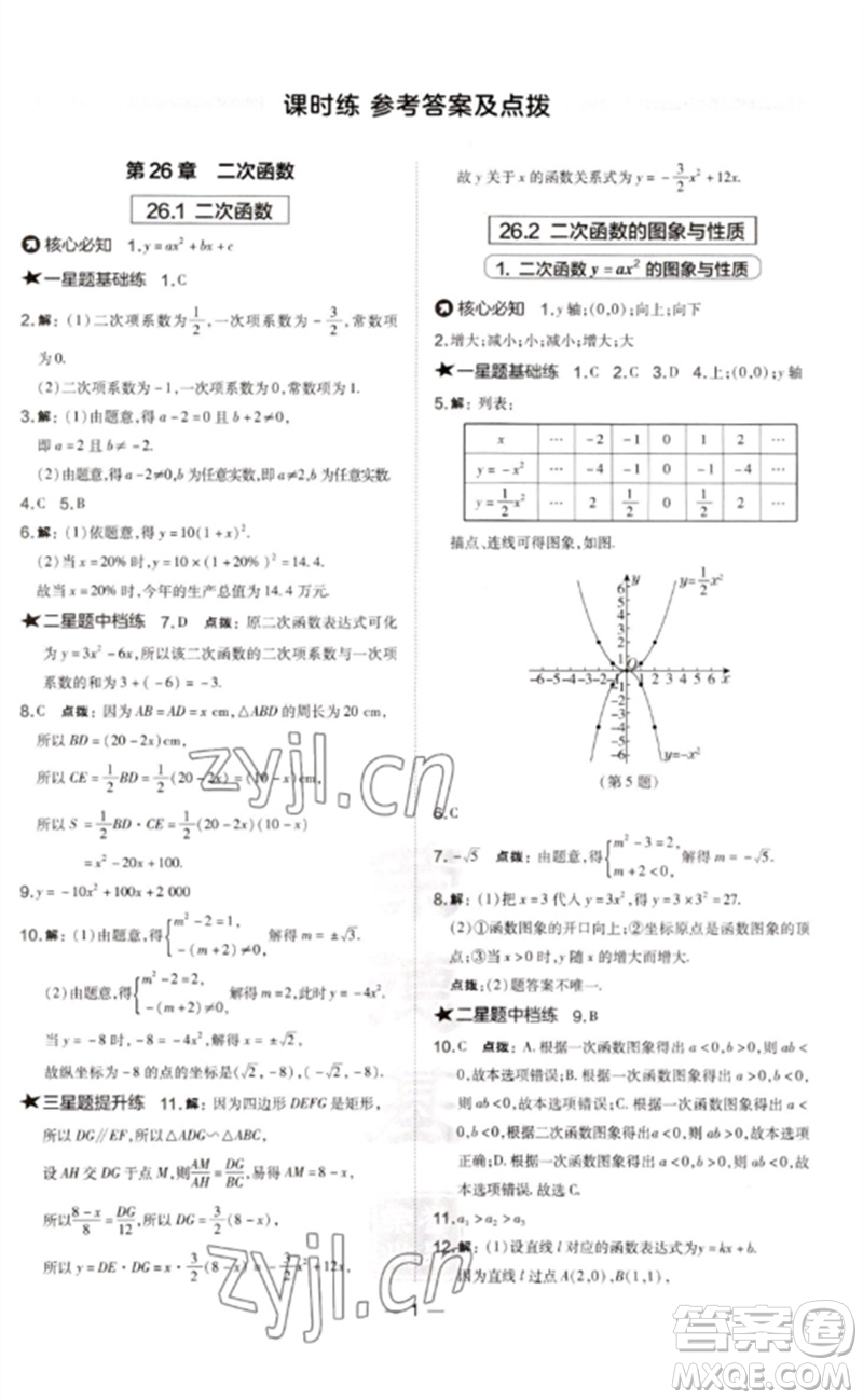 山西教育出版社2023點(diǎn)撥訓(xùn)練九年級(jí)數(shù)學(xué)下冊華師大版參考答案