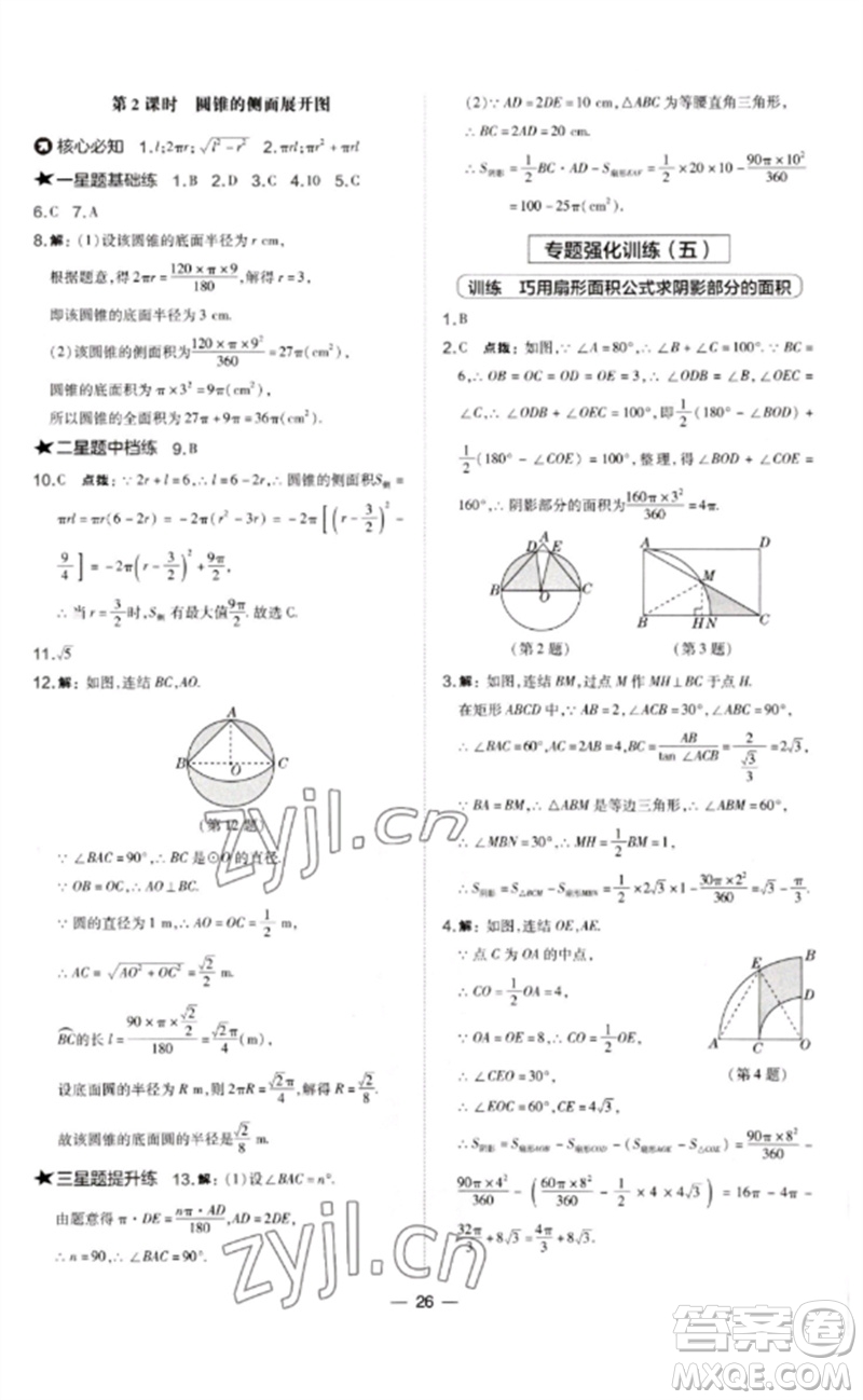 山西教育出版社2023點(diǎn)撥訓(xùn)練九年級(jí)數(shù)學(xué)下冊華師大版參考答案