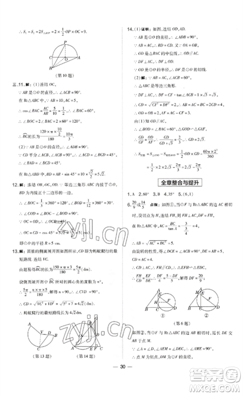 山西教育出版社2023點(diǎn)撥訓(xùn)練九年級(jí)數(shù)學(xué)下冊華師大版參考答案