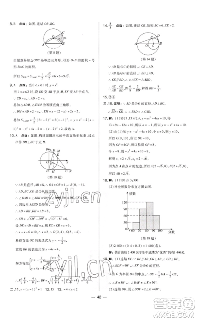 山西教育出版社2023點(diǎn)撥訓(xùn)練九年級(jí)數(shù)學(xué)下冊華師大版參考答案