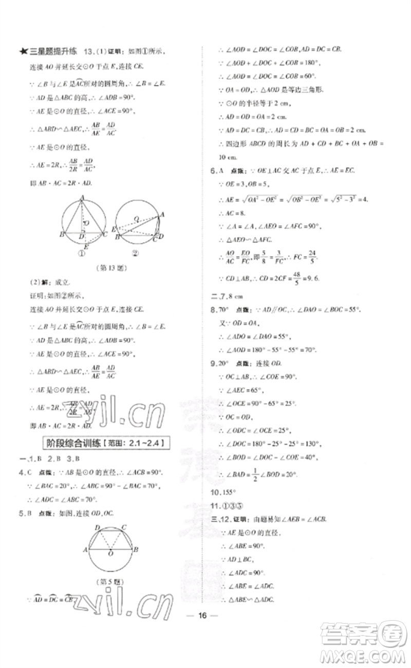 山西教育出版社2023點撥訓(xùn)練九年級數(shù)學(xué)下冊湘教版參考答案