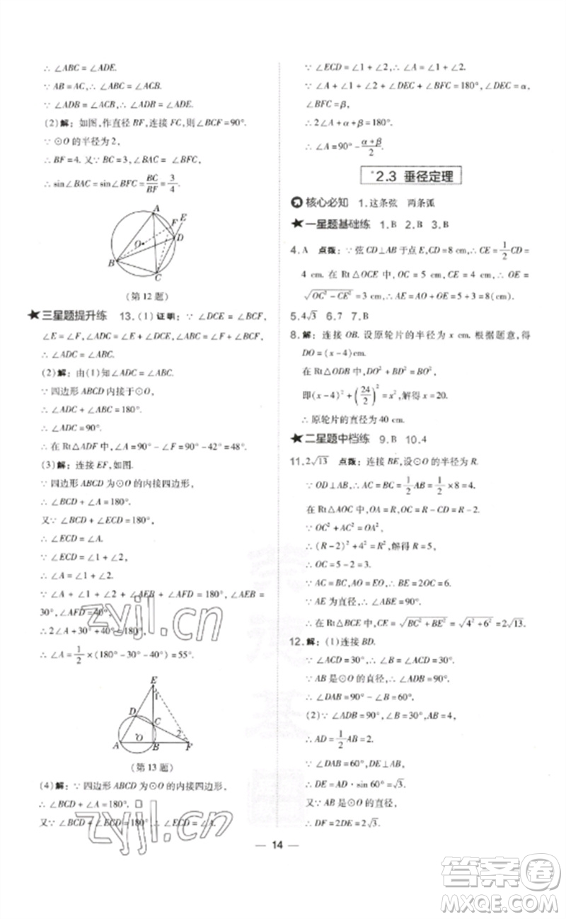 山西教育出版社2023點撥訓(xùn)練九年級數(shù)學(xué)下冊湘教版參考答案